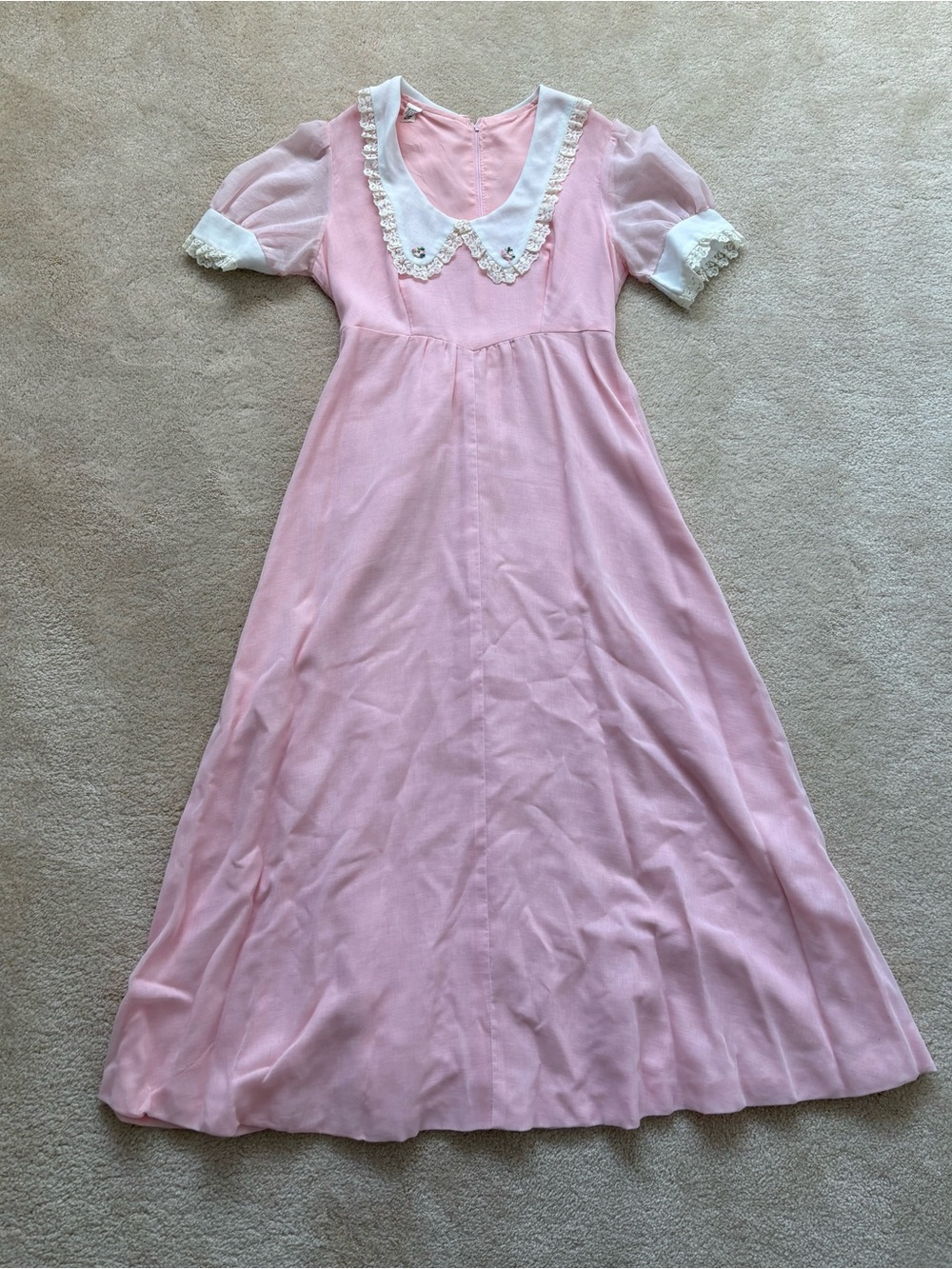Vintage 70’s pink maxi dress sz XS, cottagecore milkmaid prairie coquette twee